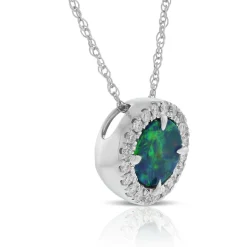 Round Opal Doublet & Diamond Necklace 14K Discount
