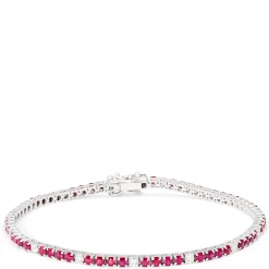 Round Ruby and Diamond Bracelet, 14K White Gold New