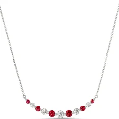 Round Ruby and Diamond Cluster Necklace, 18K White Gold New
