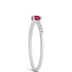 Round Ruby and Diamond Ring, 14K White Gold Outlet