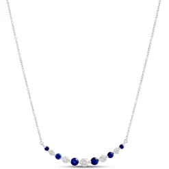 Round Sapphire and Diamond Necklace, ½ Carat, 18K White Gold Outlet