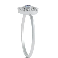 Round Sapphire and Diamond Ring, 14K White Gold Clearance