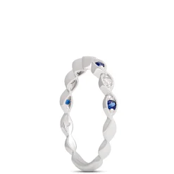 Round Sapphire and Diamond Ring in 14K White Gold Best