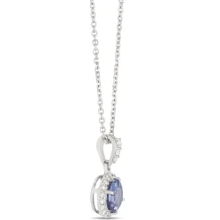 Round Tanzanite and Diamond Halo Pendant Necklace in 14K White Gold Best