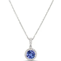 Round Tanzanite and Diamond Halo Pendant Necklace in 14K White Gold Best