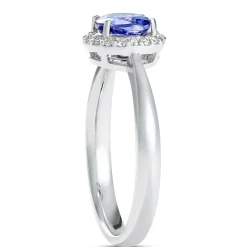 Round Tanzanite and Diamond Ring, ⅕ Total Carat Weight, 14K White Gold New