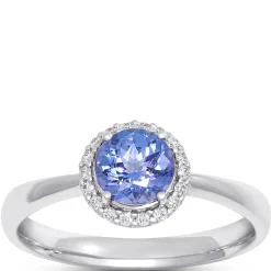 Round Tanzanite and Diamond Ring, ⅕ Total Carat Weight, 14K White Gold New