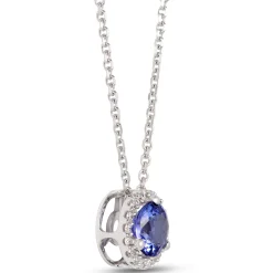 Round Tanzanite Pendant with Diamond Halo, 14K White Gold Hot