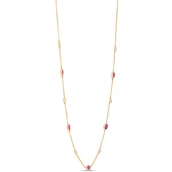 Ruby and Round Diamond Station Necklace, 14K Yellow Gold Clearance
