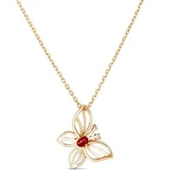 Ruby Butterfly Pendant, 14K Yellow Gold