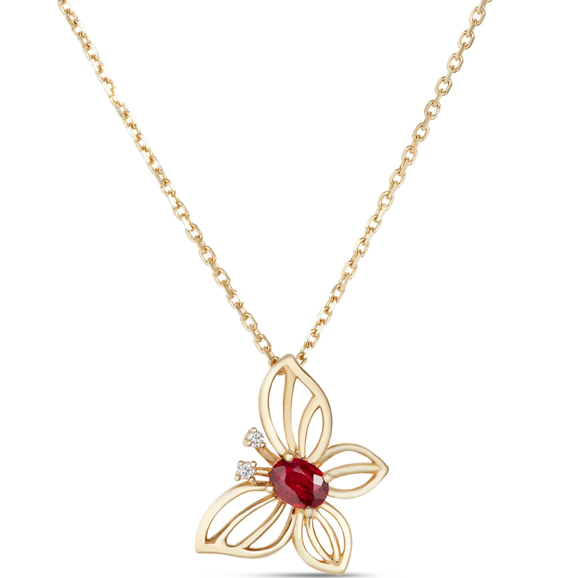 Ruby Butterfly Pendant, 14K Yellow Gold