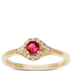 Ruby & Diamond Halo Swirl Ring, 14K Yellow Gold Sale