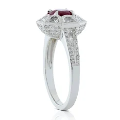 Ruby & Half Moon Diamond Halo Ring 18K Best