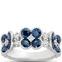 Sapphire and Diamond Flowers Ring, 14K White Gold Sale