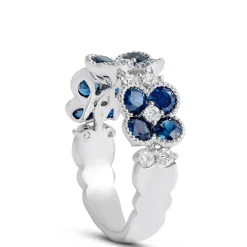 Sapphire and Diamond Flowers Ring, 14K White Gold Sale