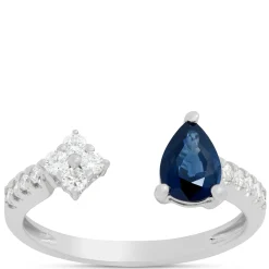 Sapphire & Diamond Open Shank Ring 14K Outlet