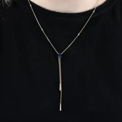 Sapphire & Diamond Stationary Lariat Necklace 14K Outlet