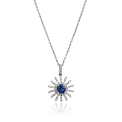Sapphire & Diamond Sunburst Necklace 14K Outlet