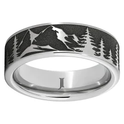 Serinium® Mountain Pine Forest Scene Ring, 8MM New