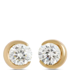 Signature Crescent Bezel Round Diamond Studs, 1 Total Carat Weight, 18K Yellow Gold Clearance