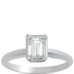 Solitaire Emerald Cut Diamond Engagement Ring, 14K White Gold Discount