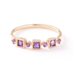 Square and Round Amethyst Ring, 14k Yellow Gold Online