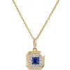 Square Sapphire and Round Diamond Pendant, 14K Yellow Gold Online