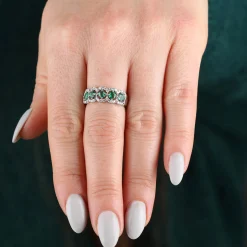 5-Stone Emerald & Diamond Ring 14K Hot