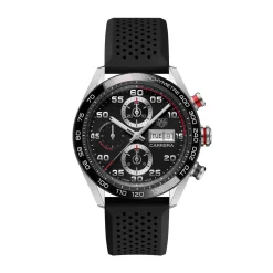 TAG Heuer Carrera Chronograph Watch Black Dial Rubber Strap, 44mm Outlet