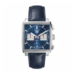 TAG Heuer Monaco Heuer 02 Automatic Mens Blue Leather Chronograph Watch, 39mm Sale