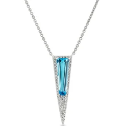 Tapered Blue Topaz and Diamond Pendant, 14K White Gold Outlet