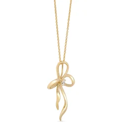 Three-Loop Bow Diamond Pendant Necklace, 14k Yellow Gold Clearance