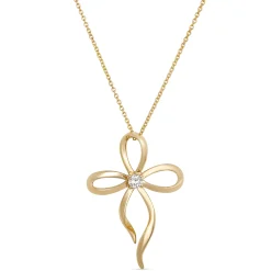 Three-Loop Bow Diamond Pendant Necklace, 14k Yellow Gold Clearance