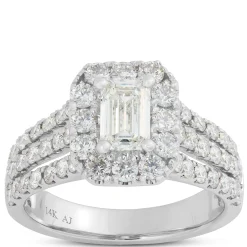Signature Three-Row Emerald Cut Diamond Engagement Ring, 14K White Gold Sale