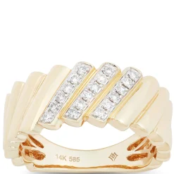Three-Stripe Diamond Ring, 14K Yellow Gold Sale