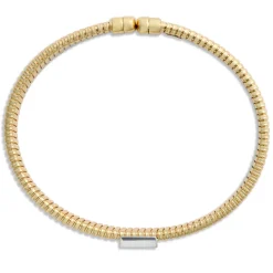Toscano Flat Tubogas Cuff with Diamond Tips, 18K Yellow Gold