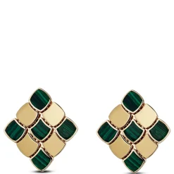 Toscano Flexy Checkerboard Malachite Earrings, 14K Yellow Gold Best