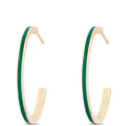 Toscano Green Enamel Hoop Earrings, 14k Yellow Gold Outlet