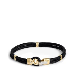 Toscano 8.5-Inch Black Braided Cord Bracelet, 14K White and Yellow Gold Hot