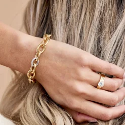 Toscano 8-Inch Oval Link Bracelet with Diamonds, 14K Yellow Gold Sale