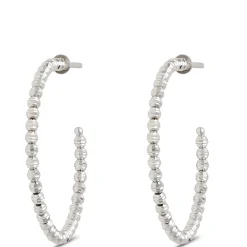 Toscano 25MM Beaded Hoop Earrings in 14K White Gold New