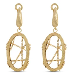 Toscano Oval Dangle Earrings, Chainlink Center, 14K Yellow Gold Best