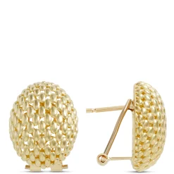 Toscano Quilted Hoop Earrings, 14K Yellow Gold New