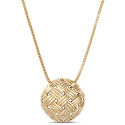 Toscano Round Basket Weave Pendant Necklace, 14K Yellow Gold Discount