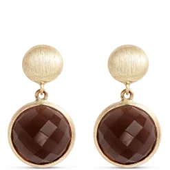Toscano Round Smoky Quartz Drop Earrings, 14K Yellow Gold