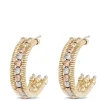 Toscano Tricolor Beaded half-Hoop Earrings, 14K Gold New