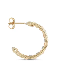 Toscano Tricolor Beaded half-Hoop Earrings, 14K Gold New