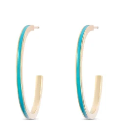 Toscano Turquoise Enamel Hoop Earrings, 14k Yellow Gold Discount