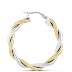 Toscano Twisted Hoop Two-Tone Earrings 14K