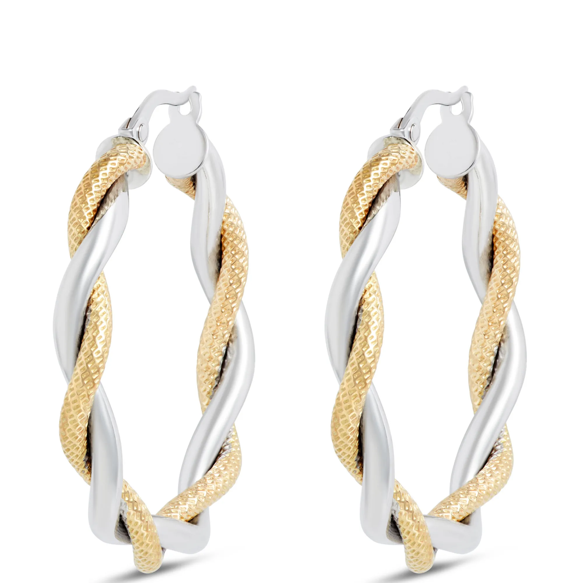 Toscano Twisted Hoop Two-Tone Earrings 14K